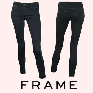 FRAME Denim Black Le Skinny Tuxe Stripe Jeans Mesh Inset Stretch Ankle Size 27